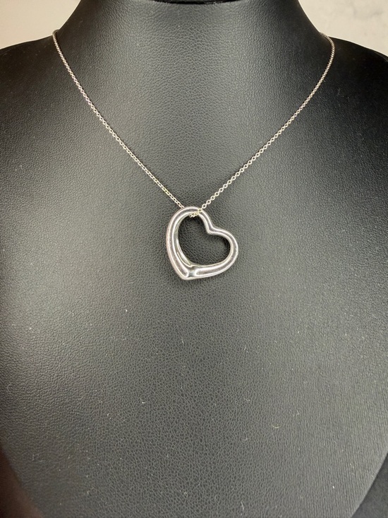 Tiffany & Co. Medium Open Heart Necklace | Elsa Peretti Sterling Silver Pendant - Picture 2 of 5
